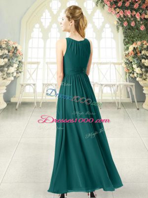 Empire Going Out Dresses Green Scoop Chiffon Sleeveless Ankle Length Zipper