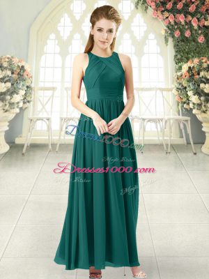 Empire Going Out Dresses Green Scoop Chiffon Sleeveless Ankle Length Zipper