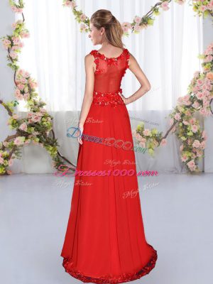 Chiffon Sleeveless Floor Length Quinceanera Dama Dress and Beading and Appliques