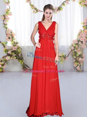 Chiffon Sleeveless Floor Length Quinceanera Dama Dress and Beading and Appliques