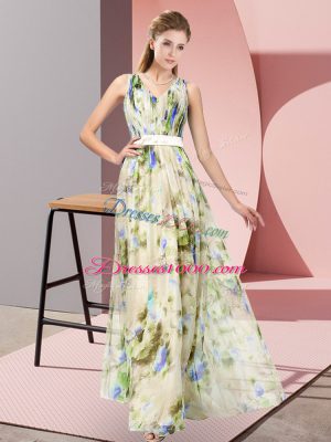 Flirting Sleeveless Printed Floor Length Zipper Prom Dress in Multi-color with Pattern