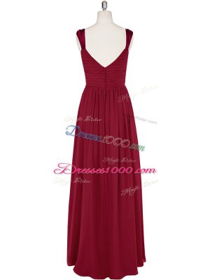 Sexy Wine Red Empire Ruching and Belt Going Out Dresses Zipper Chiffon Sleeveless Floor Length