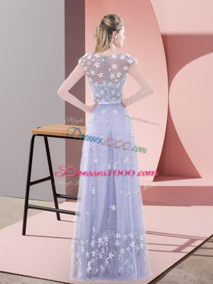 Lovely Floor Length Zipper Lavender for Prom and Party with Beading and Appliques