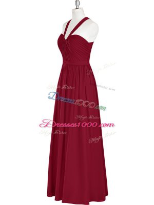 Burgundy Zipper Prom Party Dress Ruching Sleeveless Floor Length