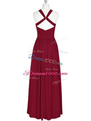 Burgundy Zipper Prom Party Dress Ruching Sleeveless Floor Length