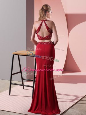 Red Halter Top Backless Beading Evening Dress Sleeveless