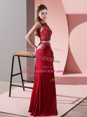 Red Halter Top Backless Beading Evening Dress Sleeveless