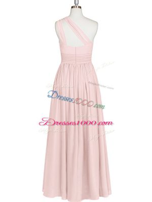 Customized Baby Pink One Shoulder Neckline Ruching Casual Dresses Sleeveless Side Zipper