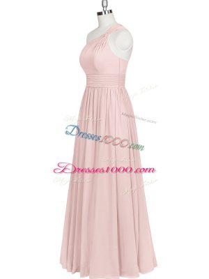 Customized Baby Pink One Shoulder Neckline Ruching Casual Dresses Sleeveless Side Zipper