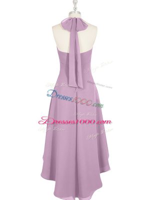 Lilac Sleeveless High Low Ruching Zipper Evening Dress