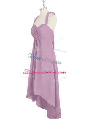 Lilac Sleeveless High Low Ruching Zipper Evening Dress