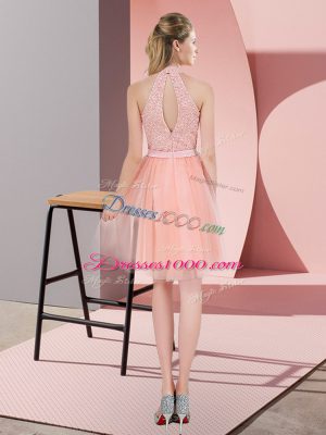 Peach High-neck Neckline Beading Prom Party Dress Sleeveless Zipper