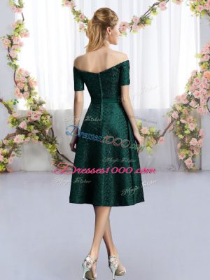 Custom Fit Dark Green Short Sleeves Lace Bridesmaids Dress for Prom and Party and Wedding Party