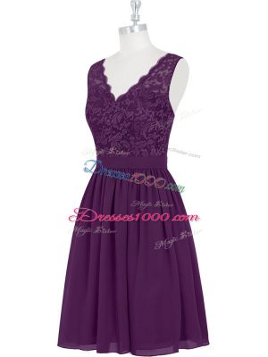 Charming Purple A-line Scalloped Sleeveless Chiffon Mini Length Zipper Lace