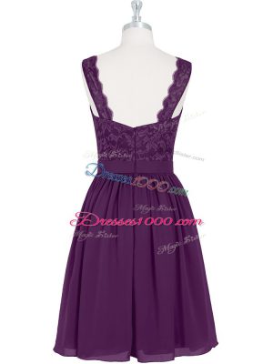 Charming Purple A-line Scalloped Sleeveless Chiffon Mini Length Zipper Lace