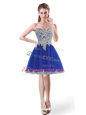 Exquisite Mini Length Royal Blue Prom Gown Tulle Sleeveless Beading and Appliques