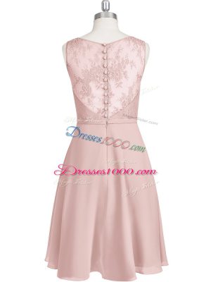 Unique Baby Pink Clasp Handle Scoop Lace Prom Party Dress Chiffon Sleeveless