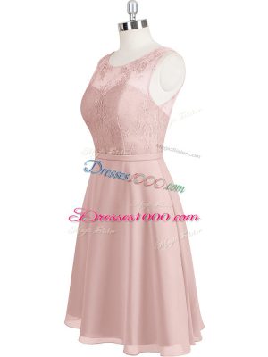 Unique Baby Pink Clasp Handle Scoop Lace Prom Party Dress Chiffon Sleeveless