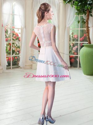 Mini Length White Evening Dress Satin Sleeveless Lace