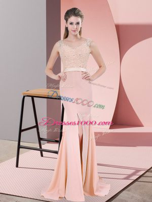 Top Selling Peach Sleeveless Beading and Lace Zipper Prom Party Dress