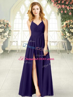 Halter Top Sleeveless Zipper Prom Evening Gown Purple Chiffon