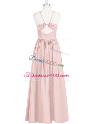 Enchanting Pink Chiffon Criss Cross Sleeveless Floor Length Ruching