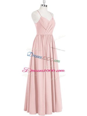 Enchanting Pink Chiffon Criss Cross Sleeveless Floor Length Ruching