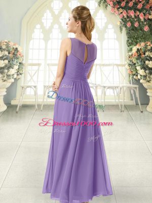 Wonderful Chiffon Scoop Sleeveless Zipper Ruching Prom Dresses in Lavender