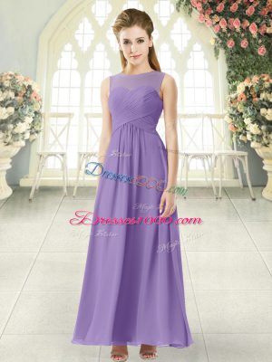 Wonderful Chiffon Scoop Sleeveless Zipper Ruching Prom Dresses in Lavender