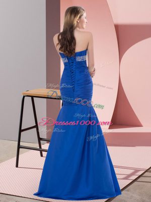 Flirting Blue Lace Up Evening Dress Beading and Ruching Sleeveless Floor Length