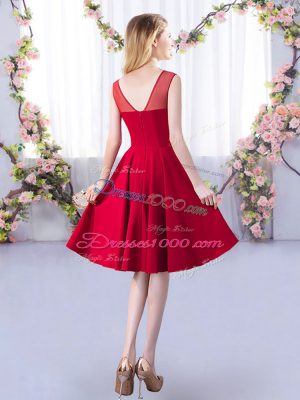 Fantastic Knee Length Red Court Dresses for Sweet 16 Scoop Sleeveless Zipper