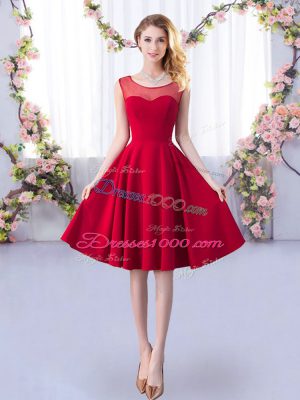 Fantastic Knee Length Red Court Dresses for Sweet 16 Scoop Sleeveless Zipper