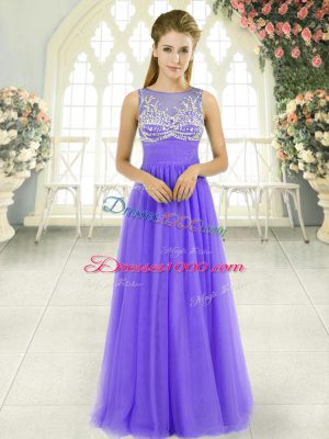 Fabulous Sleeveless Floor Length Beading Side Zipper Evening Dress with Lavender