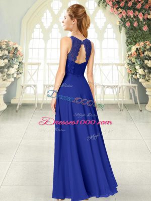 Chiffon Scoop Sleeveless Backless Lace Prom Party Dress in Royal Blue