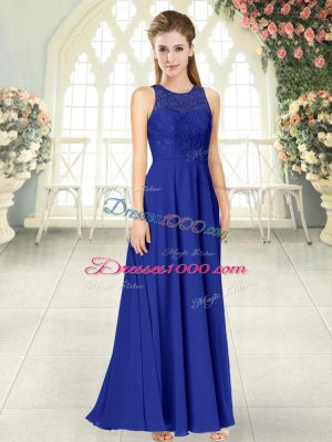 Chiffon Scoop Sleeveless Backless Lace Prom Party Dress in Royal Blue