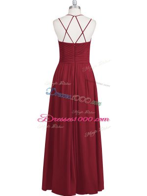 Custom Fit Wine Red Empire Chiffon Straps Sleeveless Ruching Floor Length Zipper Prom Dress