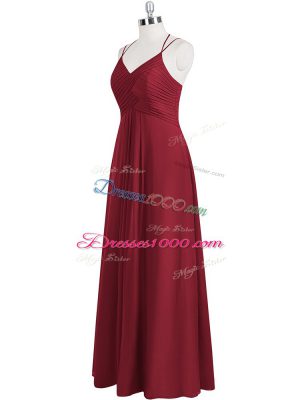 Custom Fit Wine Red Empire Chiffon Straps Sleeveless Ruching Floor Length Zipper Prom Dress