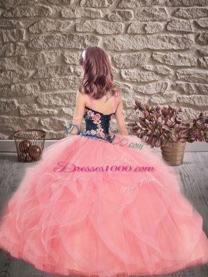 Embroidery and Ruffles Pageant Dress for Girls Green Lace Up Sleeveless Floor Length