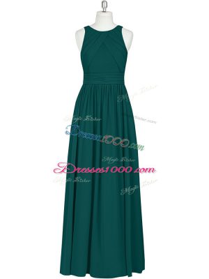 Dark Green Sleeveless Ruching Floor Length Evening Dress