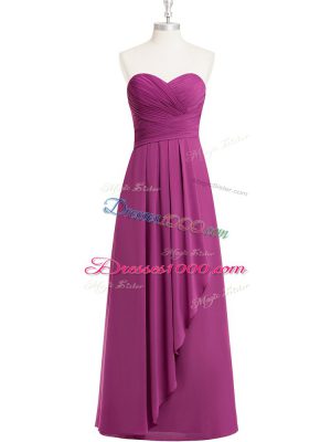 Flare Fuchsia Sleeveless Ruching Floor Length Evening Party Dresses