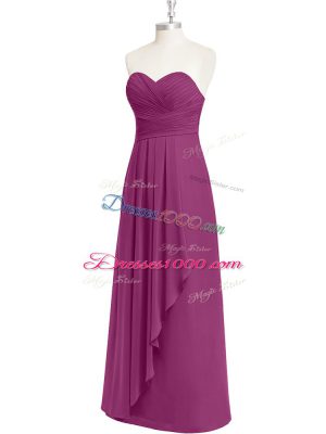 Flare Fuchsia Sleeveless Ruching Floor Length Evening Party Dresses