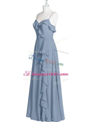 Amazing Spaghetti Straps Sleeveless Zipper Prom Dresses Blue Chiffon