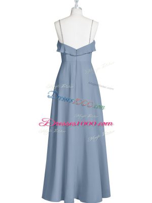 Amazing Spaghetti Straps Sleeveless Zipper Prom Dresses Blue Chiffon