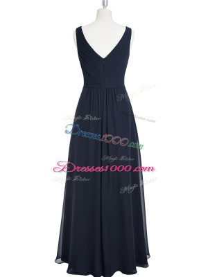 Floor Length A-line Sleeveless Black Prom Evening Gown Zipper