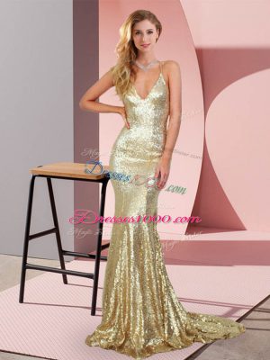 Sequined Sleeveless Evening Wear Sweep Train and Ruching