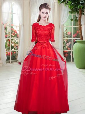 Lovely Half Sleeves Lace Lace Up Prom Dress