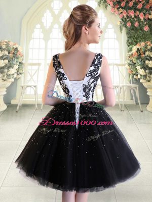 Mini Length Lace Up Homecoming Dress Black for Prom and Party with Beading and Lace