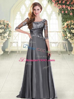 Decent Half Sleeves Zipper Beading and Lace and Appliques Prom Gown