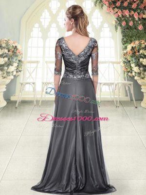 Decent Half Sleeves Zipper Beading and Lace and Appliques Prom Gown