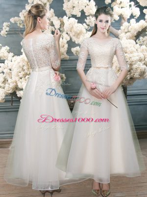 Organza Half Sleeves Prom Gown and Lace